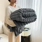 Rabbit Velvet Winter Blanket Thick Warm Flannel Solid Color Throw Blanket