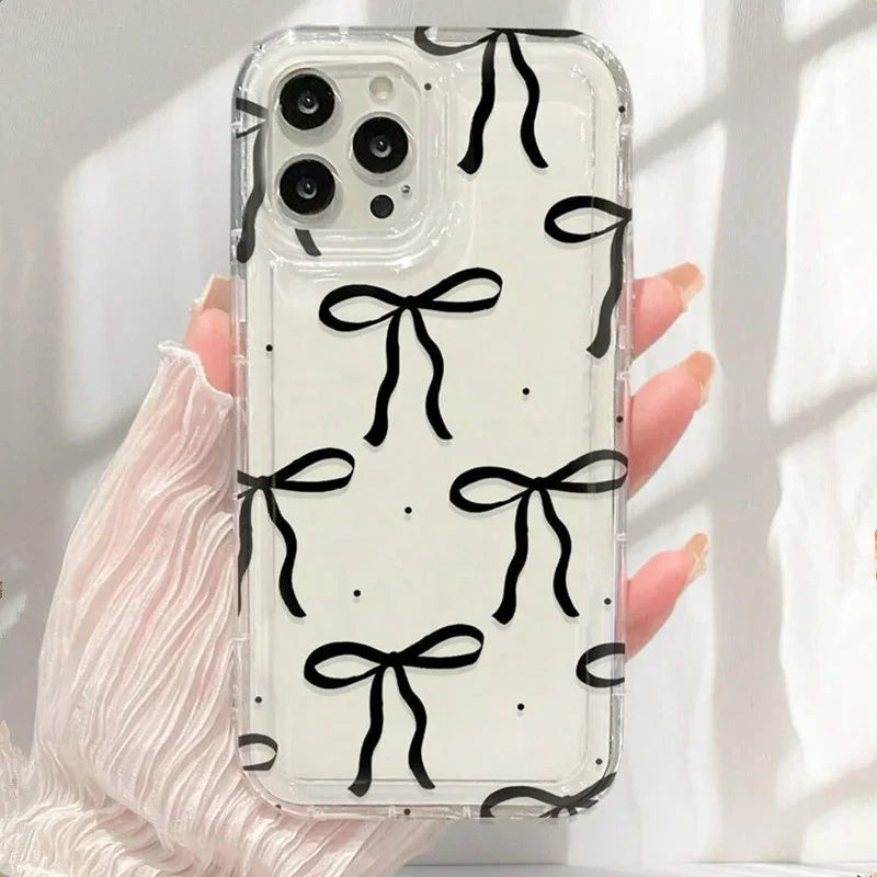 Cute Pink Heart Bow Shockproof Clear iPhone Case
