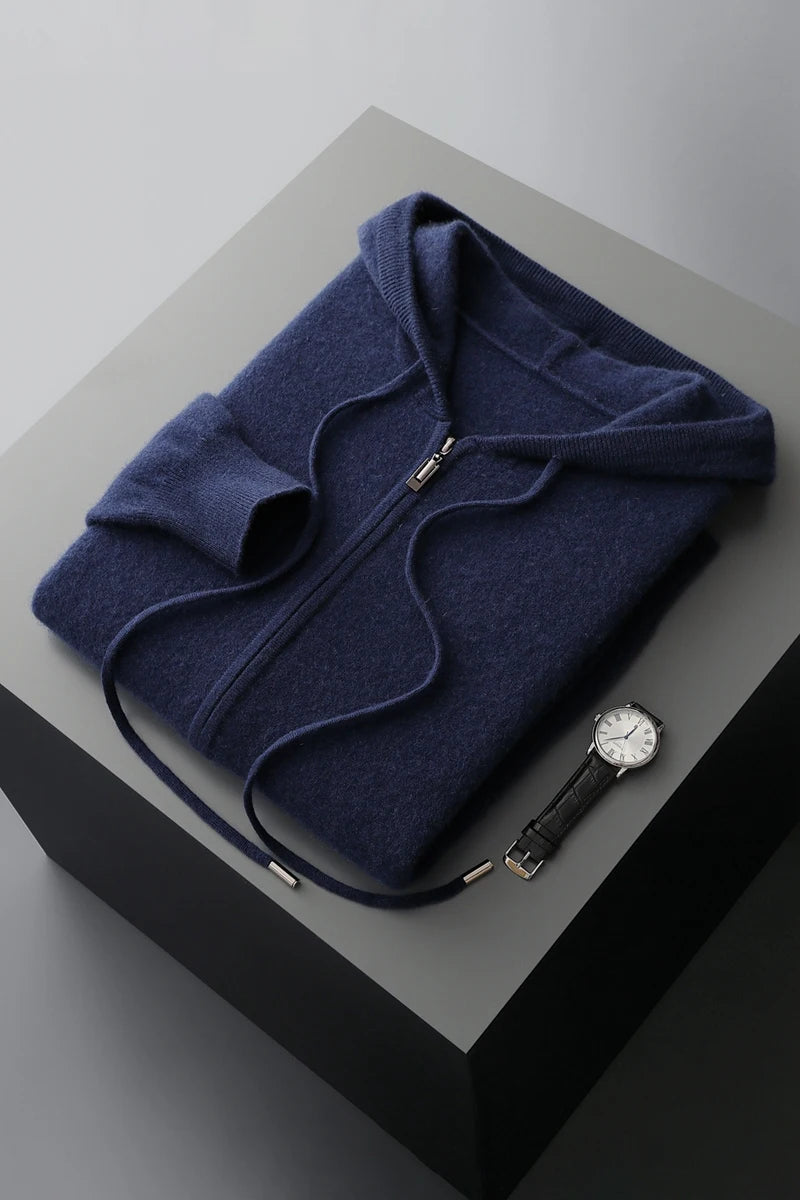 Men Knitted Hooded Cardigan Cashmere Zipper Sweater Warm Hoodie