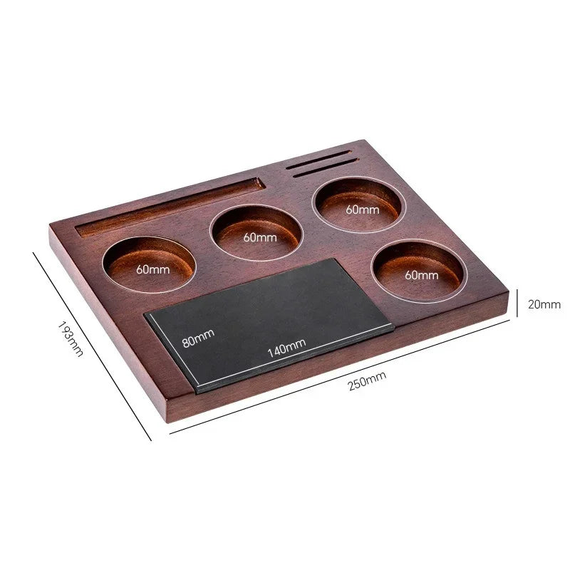 Coffee Tamper Station with Knock Box Wooden Organizer for 51 58mm Portafilter