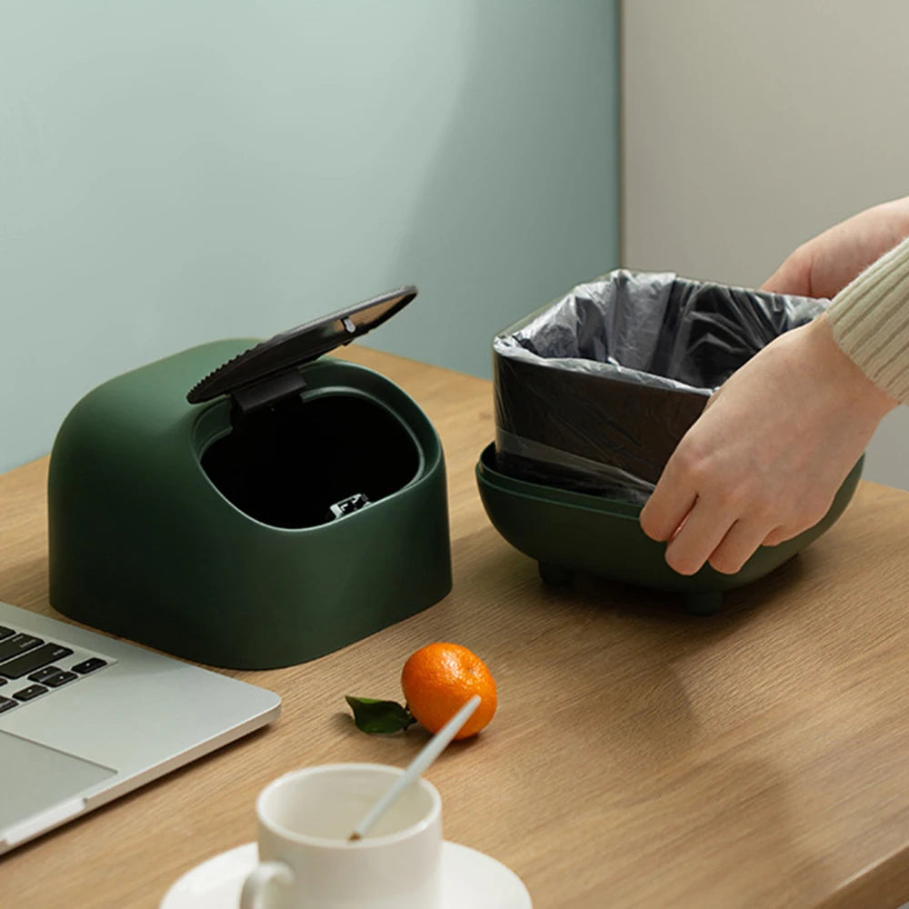 Mini Desktop Trash Can with Lid Cute Small Plastic Garbage Bin for Office Bathroom
