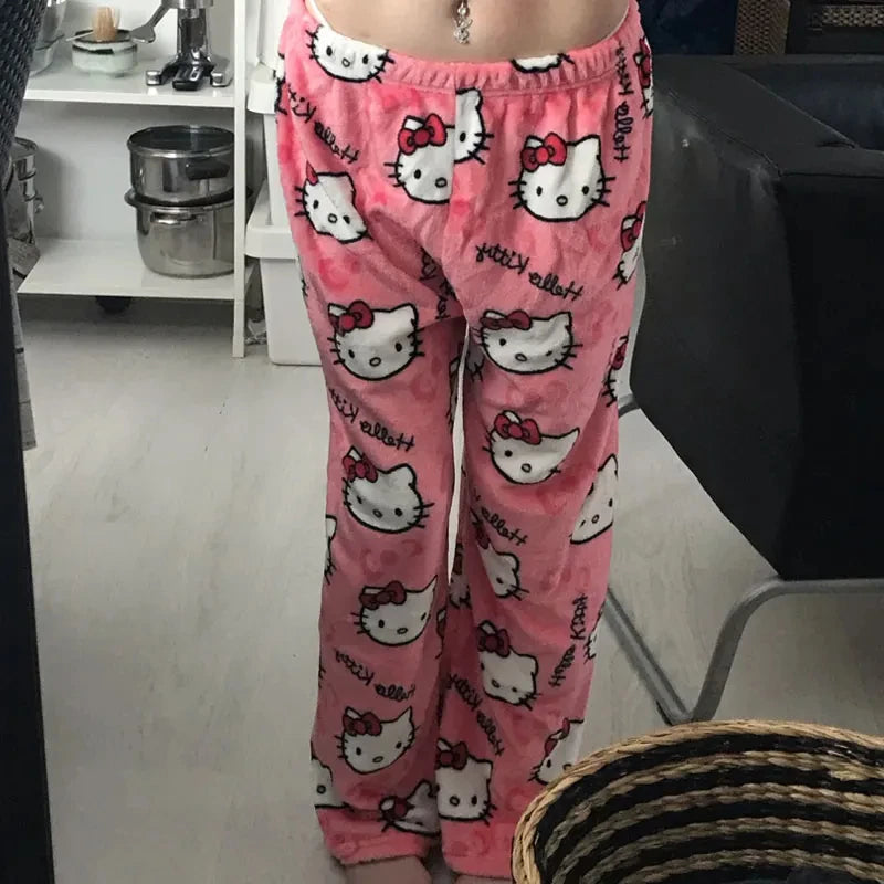 Hello Kitty Pajama Pants Cartoon Sanrio Women Sleepwear Home Trousers