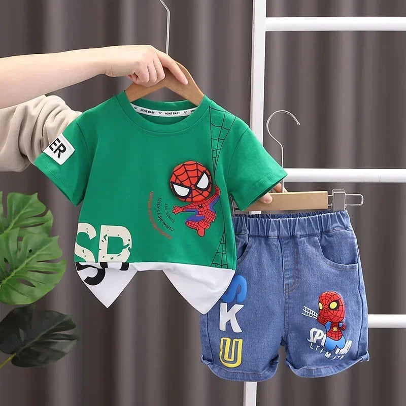 Baby Boys Spider Hero Short Sleeve T-Shirt and Jeans Set Summer Outfit