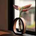 Walnut Wood Hydroponic Vase Glass Plant Holder Mini Flower Arrangement Decor