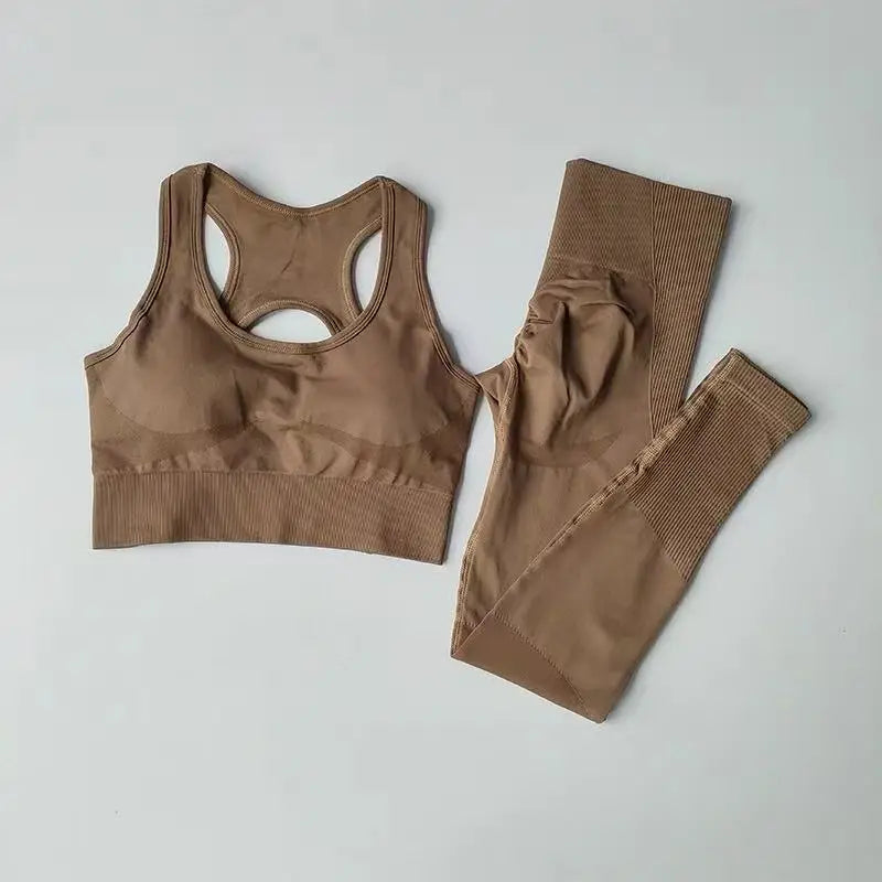 Women Sports Bra Set Tank Top Leggings Yoga Fitness Outfit Shockproof Gym Set