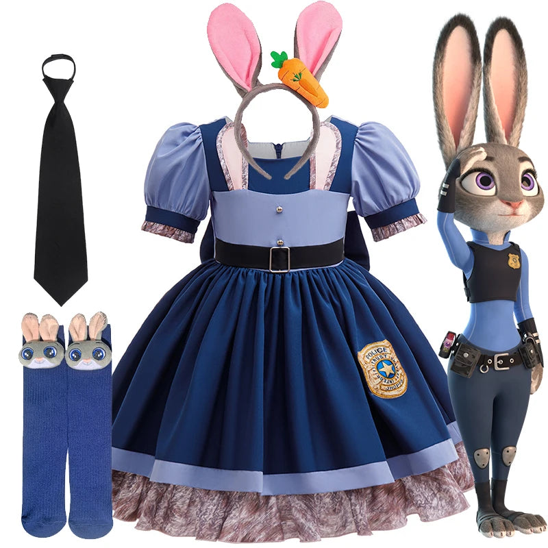 Girls Judy Bunny Police Officer Zootopia Cosplay Costume Dress with Accessories