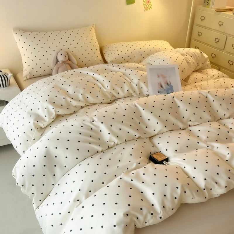 3 Piece Satin Duvet Cover Set Black Dot Bedding Set with Pillowcases