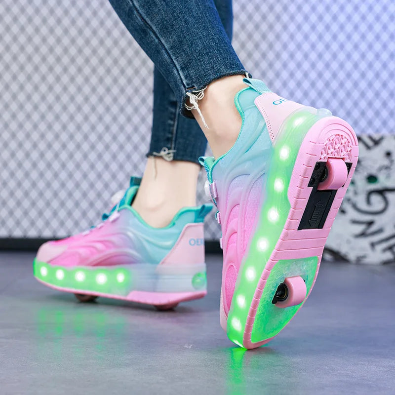 Kids LED Roller Skate Shoes USB Rechargeable Light Up Sneakers