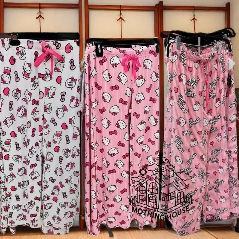 Women’s Cute Cat Cartoon Pajama Pants Y2K Kawaii Loose Casual Home Trousers