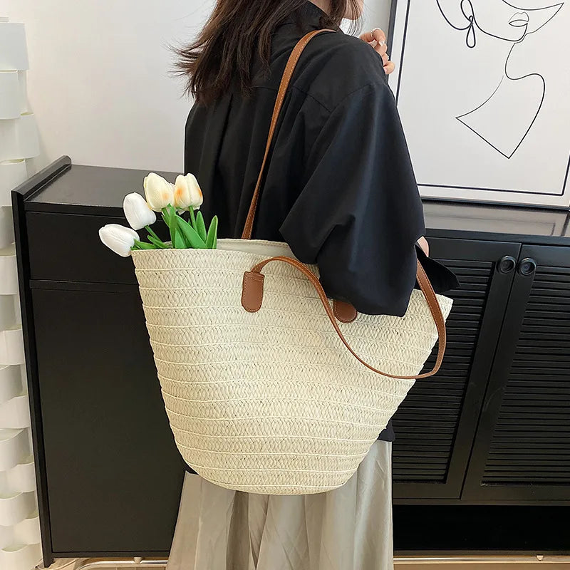 Women Straw Tote Bag Large Capacity Beach Shoulder Handbag Bali Shopper
