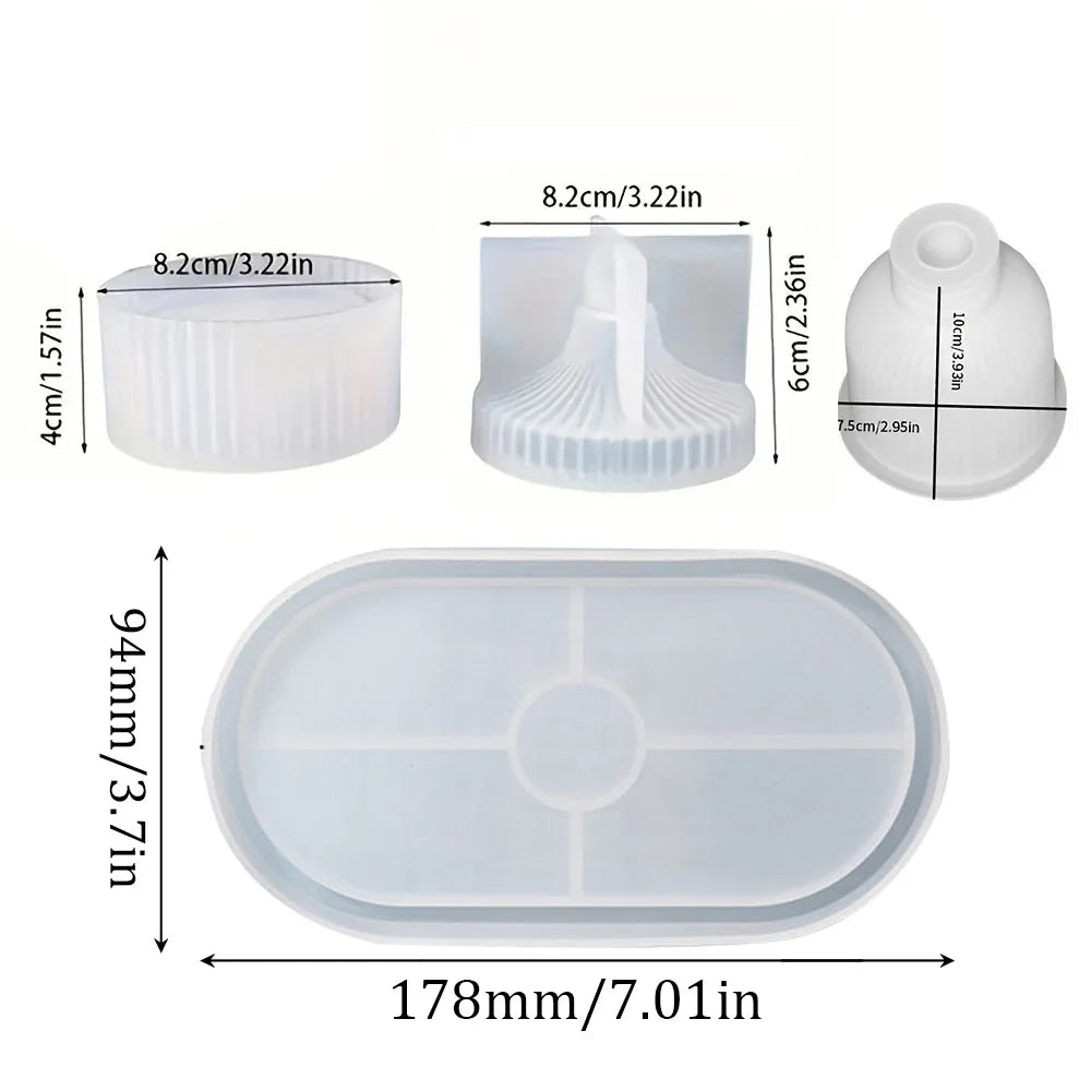 4pcs Silicone Resin Molds Oval Vase Jar Cement Casting DIY Craft Mold Set