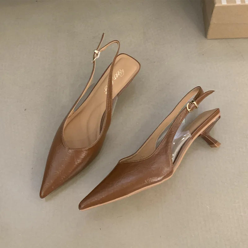 Women Pointed Toe Slingback Sandals Low Heel Elegant Summer Dress Shoes