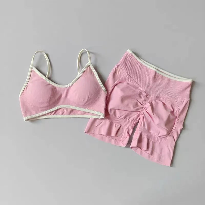 Women Contrast Sports Set Yoga Bra & Pants Quick Dry Fitness Suit