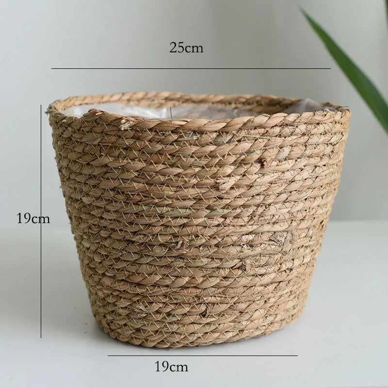 Straw Weaving Plant Pot Basket Grass Planter Cover Indoor Outdoor Flower Container