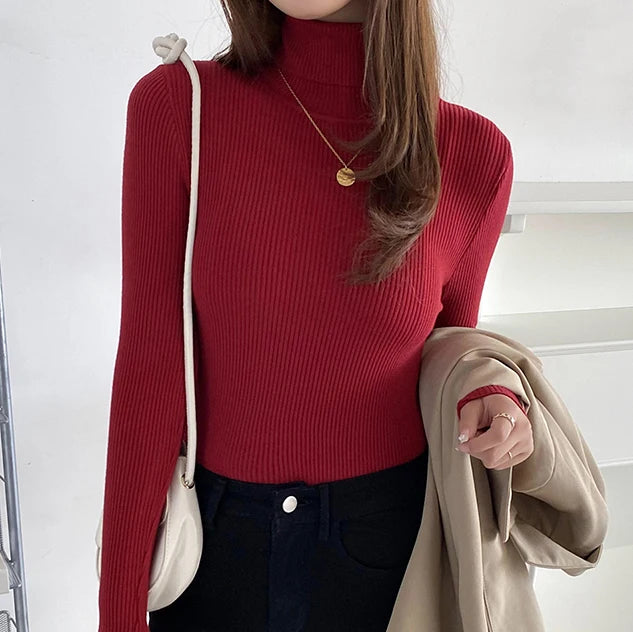 Women’s Soft Knit Turtleneck Sweater Autumn Winter Pullover Jumper