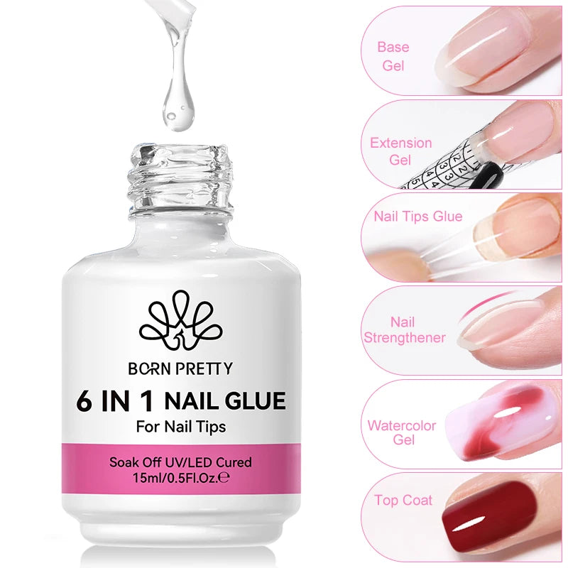 6-in-1 Nail Glue Gel – Strong UV Builder Gel for Nail Tips, Base, Top Coat & Extension