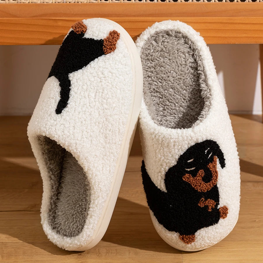 Cute Dachshund Dog Women Indoor Cotton Slippers Warm Lightweight Winter Shoes
