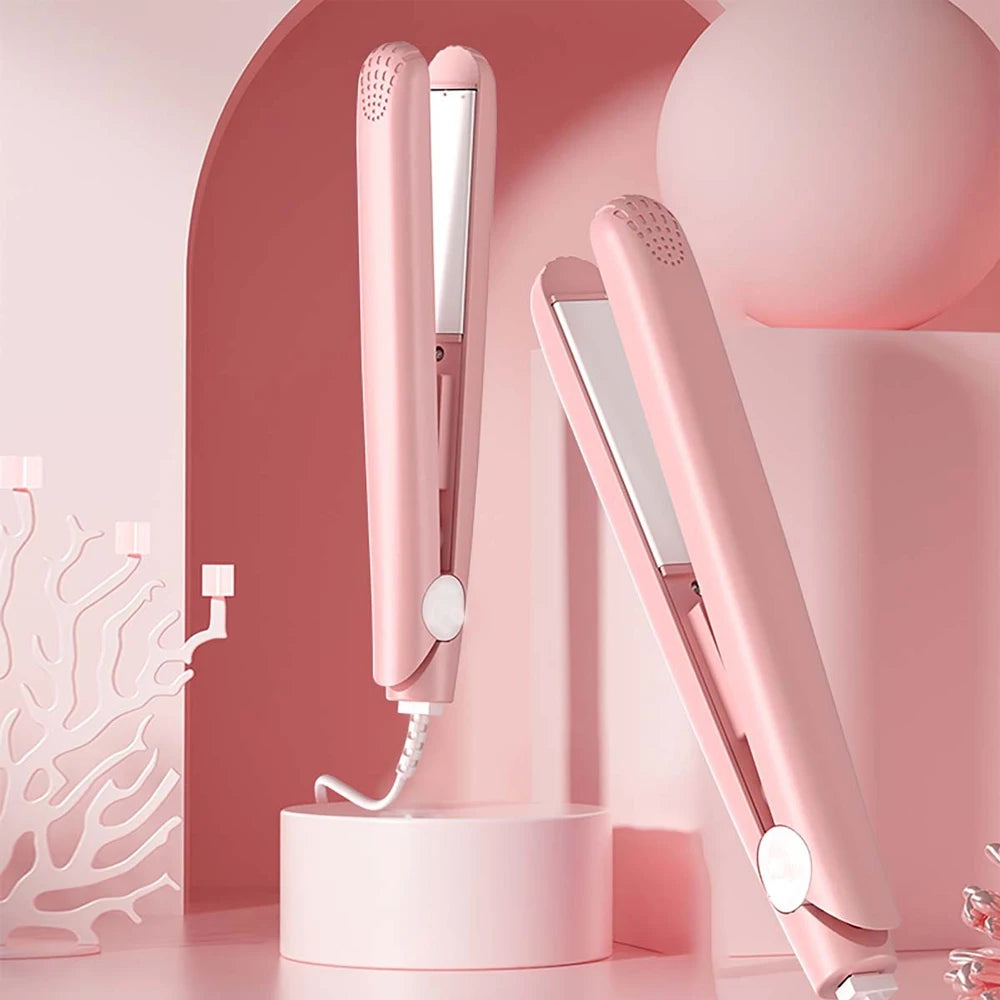Pink Ceramic Flat Iron Hair Straightener Floating Plates Quick Heat Salon Curler Wand