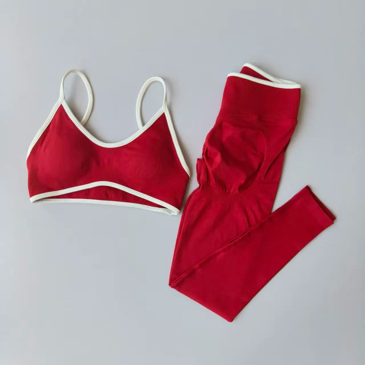 Seamless Women Sports Set Strappy Bra High Waist Sculpt Leggings Gym Fitness Suit
