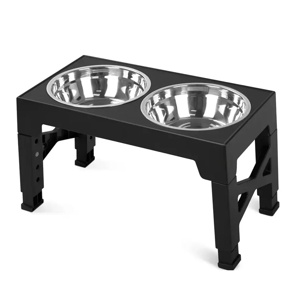 Elevated Dog Bowl Stand Double Stainless Steel Feeder Food Water Station