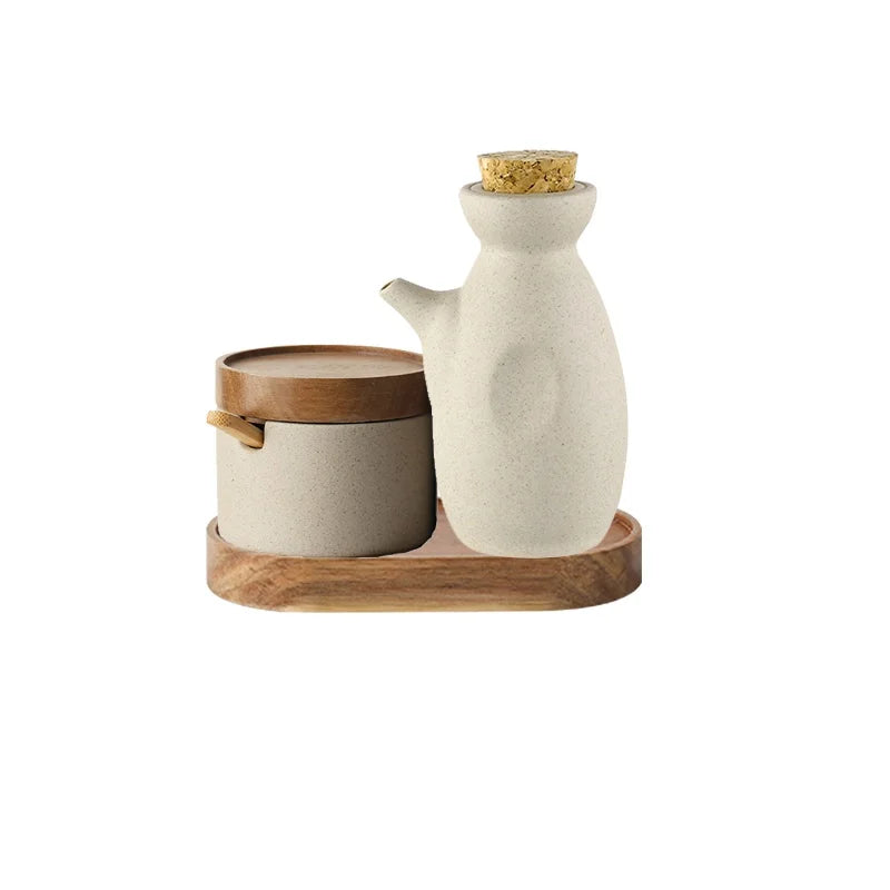 Ceramic Seasoning Jar with Bamboo Lid Spoon Japanese Spice Container Kitchen Storage
