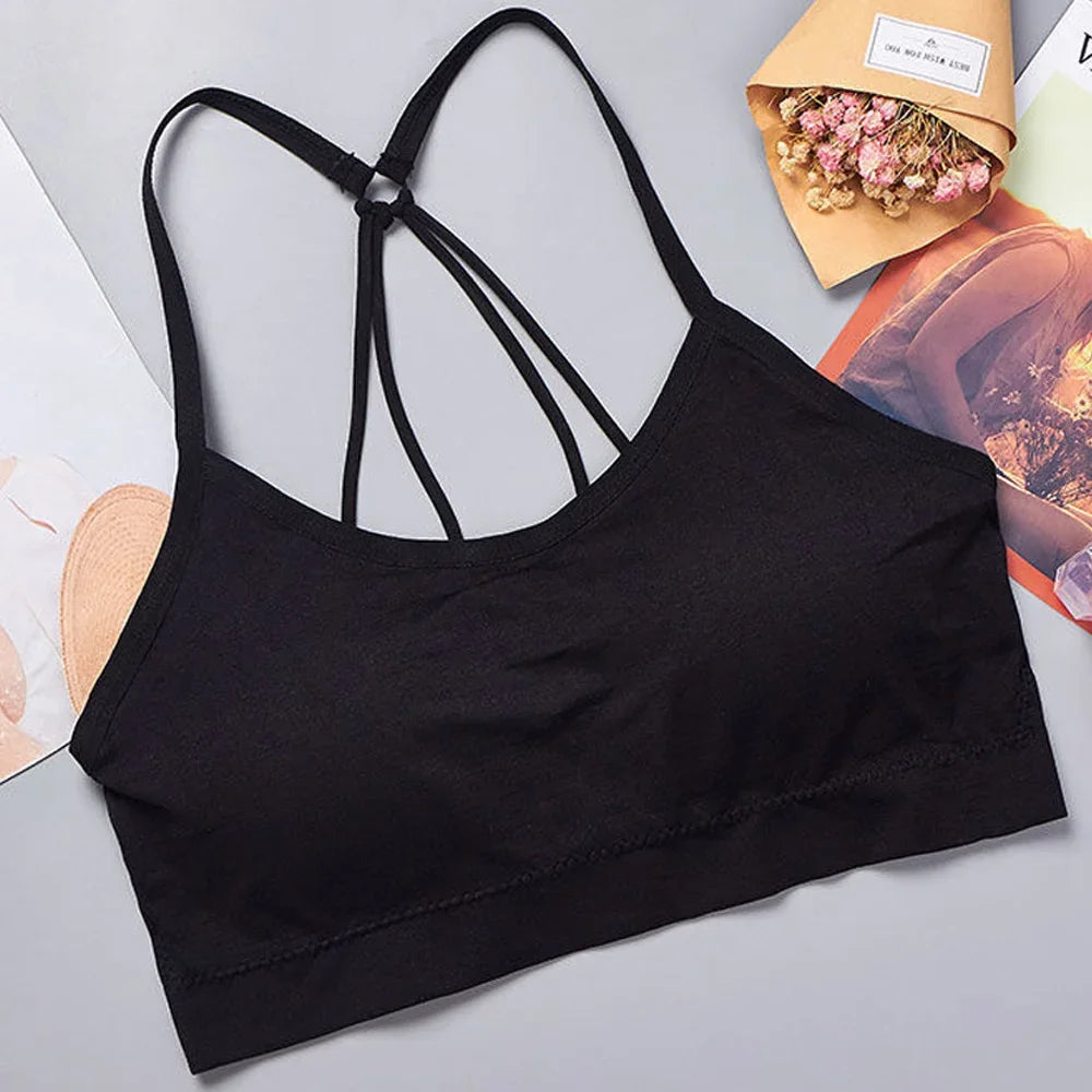 Women Seamless Sports Bra Wide Strap Yoga Fitness Crop Top