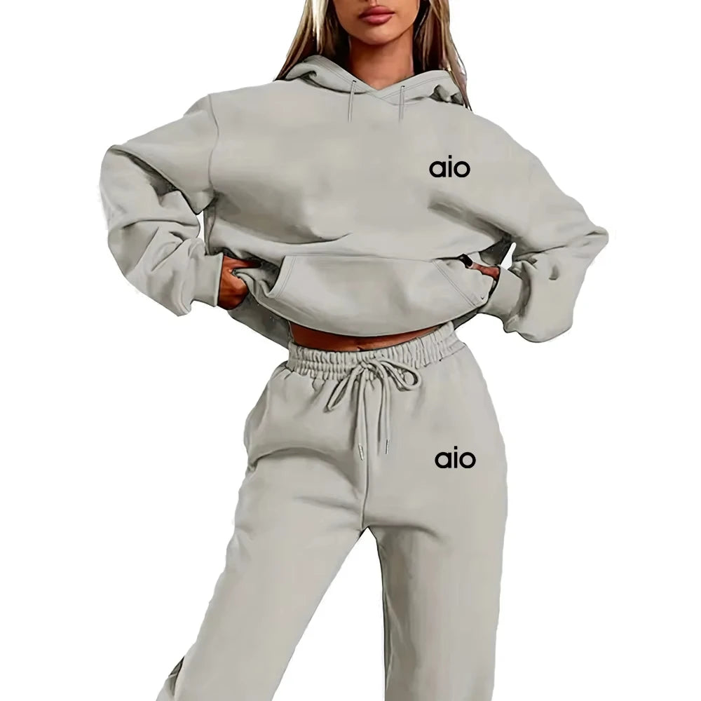 Women Print Hoodie Set Two Piece Casual Hooded Sweatshirt Tracksuit