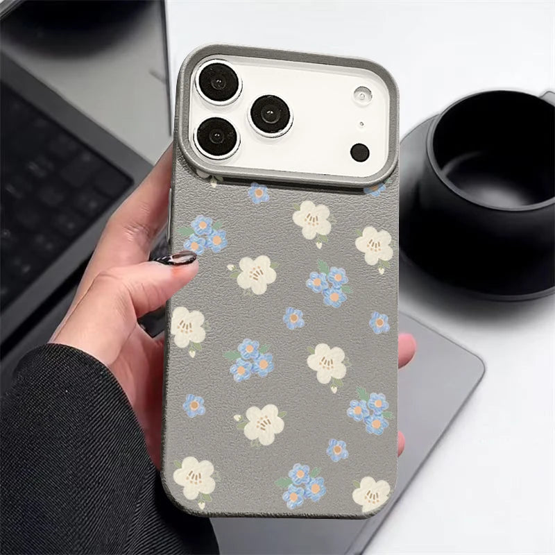 Small Flowers Shockproof Soft Silicone Leather Texture Cover iPhone Case