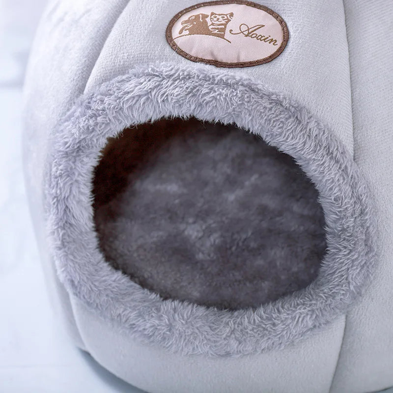 Cozy Winter Cat Bed Cave for Cats and Small Dogs