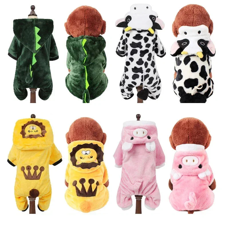 Cartoon Pet Jumpsuit Warm Dog Cat Pajama Outfit for Small Pets