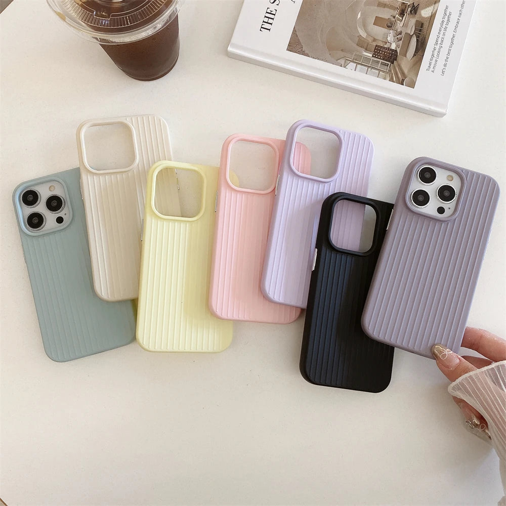 Macaron Ribbed Solid Color Durable iPhone Case