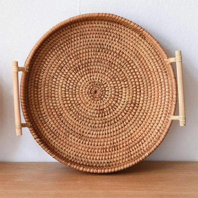 Rattan Tray with Lid Food Storage Basket Kitchen Organizer Eco Friendly