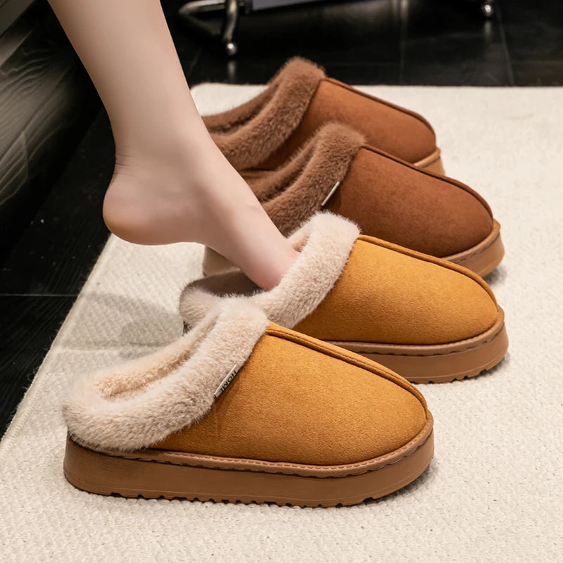 Fluffy Slippers Winter Warm Plush Indoor Shoes Non Slip EVA Thick Sole Home Slippers Women Men