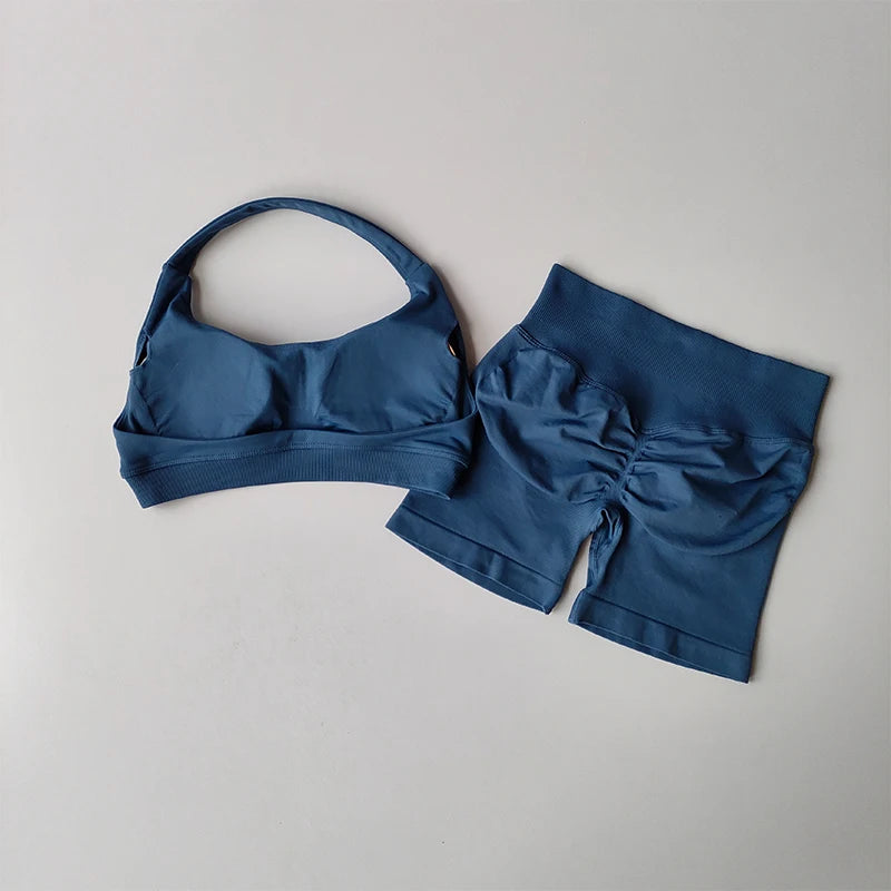 Women Gym Set Sports Bra Shorts Seamless Workout Outfit Yoga Fitness Set