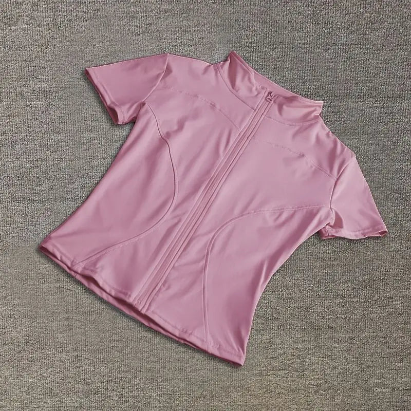 Women’s Slim Fit Full Zip Yoga Shirt Quick Dry Short Sleeve Training Top