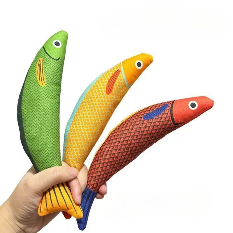 Catnip Fish Plush Cat Chew Toy Squeaky Bite Resistant