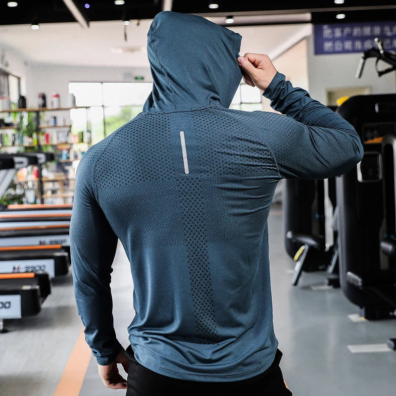 Men Long Sleeve Sports Hoodie Running Fitness Training Sweatshirt Top
