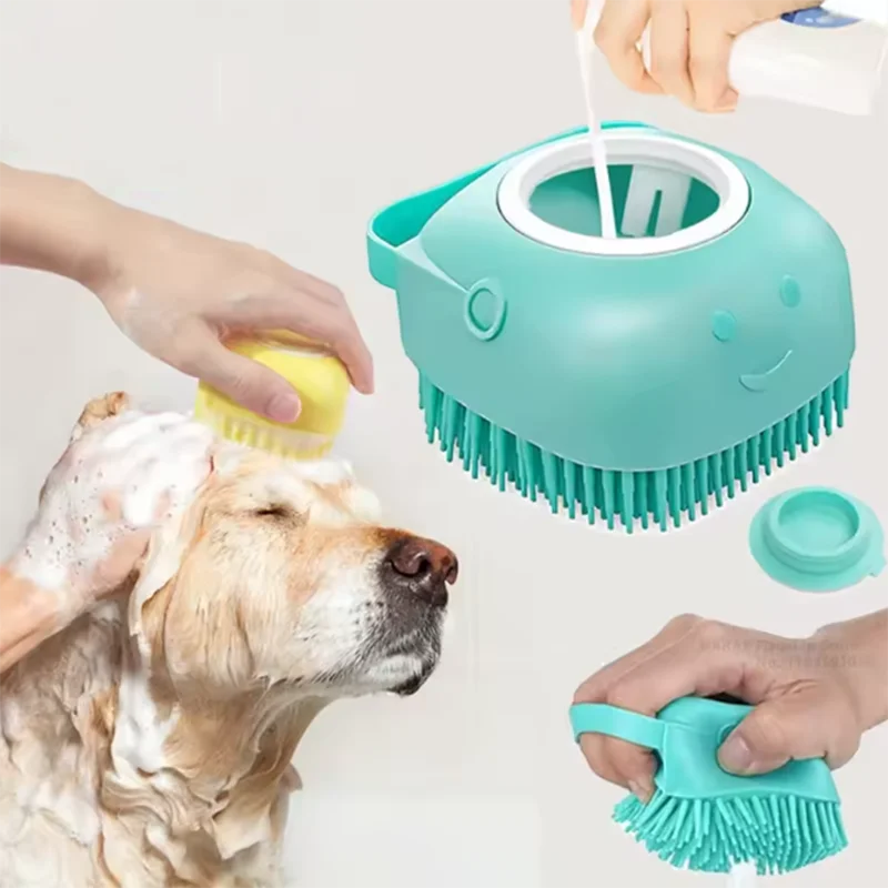 Dog Bath Brush with Shampoo Dispenser – Easy Pet Cleaning Tool