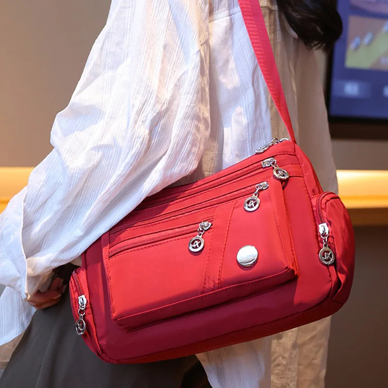 Women Nylon Crossbody Bag Multi Pocket Shoulder Bag Waterproof Travel Casual Handbag Large Capacity Messenger Bag