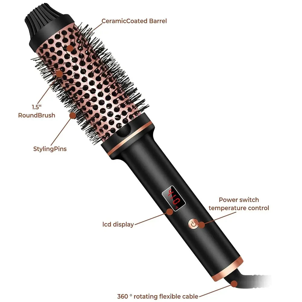 3-in-1 Ionic Hair Curler Straightener Heated Styling Brush Thermal Anti Scald Curl Wand
