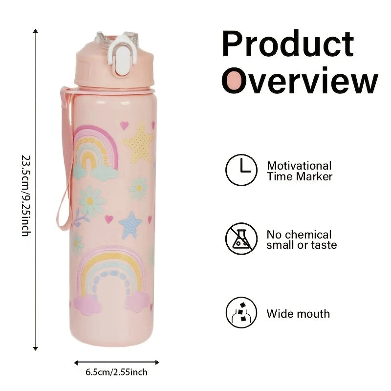 Cute Cartoon Water Bottle 750ml – Kids Leakproof Drinking Bottle with Straw for School, Travel & Gifts