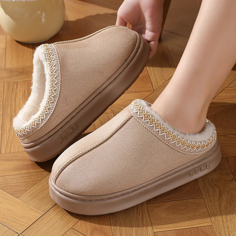 Fluffy Winter Slippers Women Plush Warm Indoor Shoes Anti Slip Soft Home Slippers Unisex Cozy House Slides