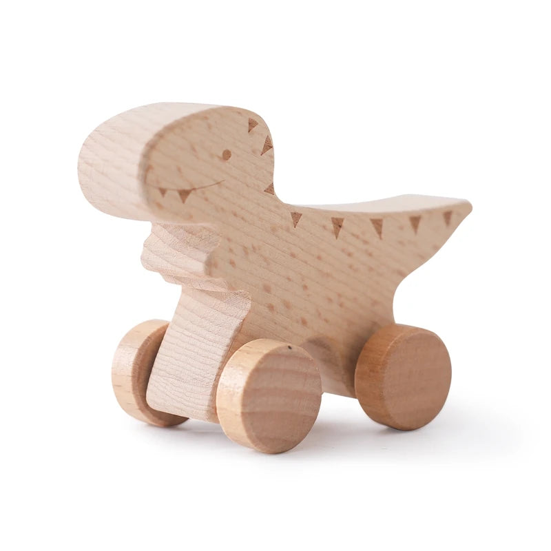 Wooden Dinosaur Baby Car Teether Montessori Toy