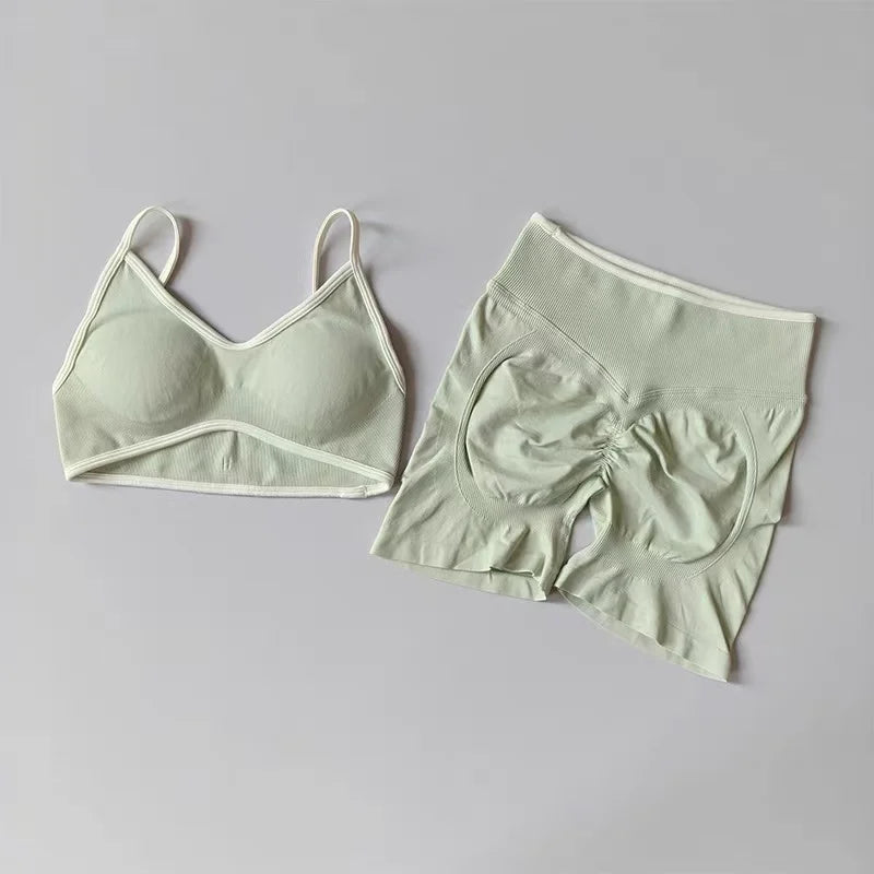 Women Contrast Sports Set Yoga Bra & Pants Quick Dry Fitness Suit