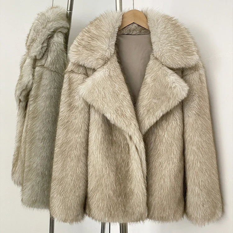 Women Faux Fur Jacket Thick Warm Fluffy Winter Coat