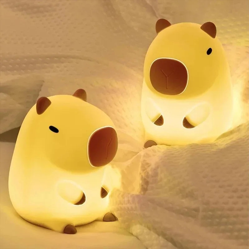 Cute Capybara Night Light Soft Silicone Lamp Warm Bedside Kawaii Room Decor