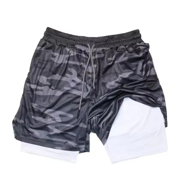 Men 2-in-1 Camouflage Running Shorts Quick Dry Gym Fitness Training Sports Shorts