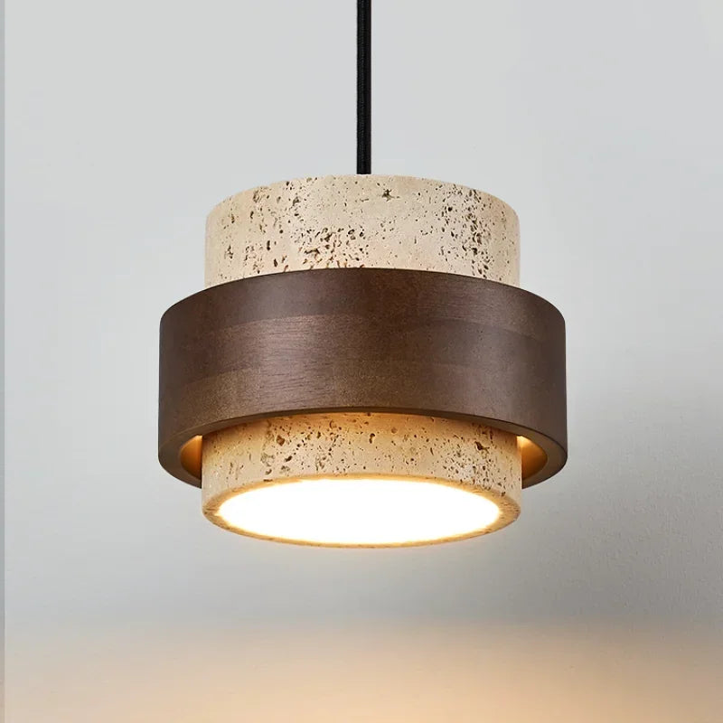 LED Pendant Lamp Small Stone and Walnut Wood Hanging Light for Bedroom Bedside Bar and Restaurant