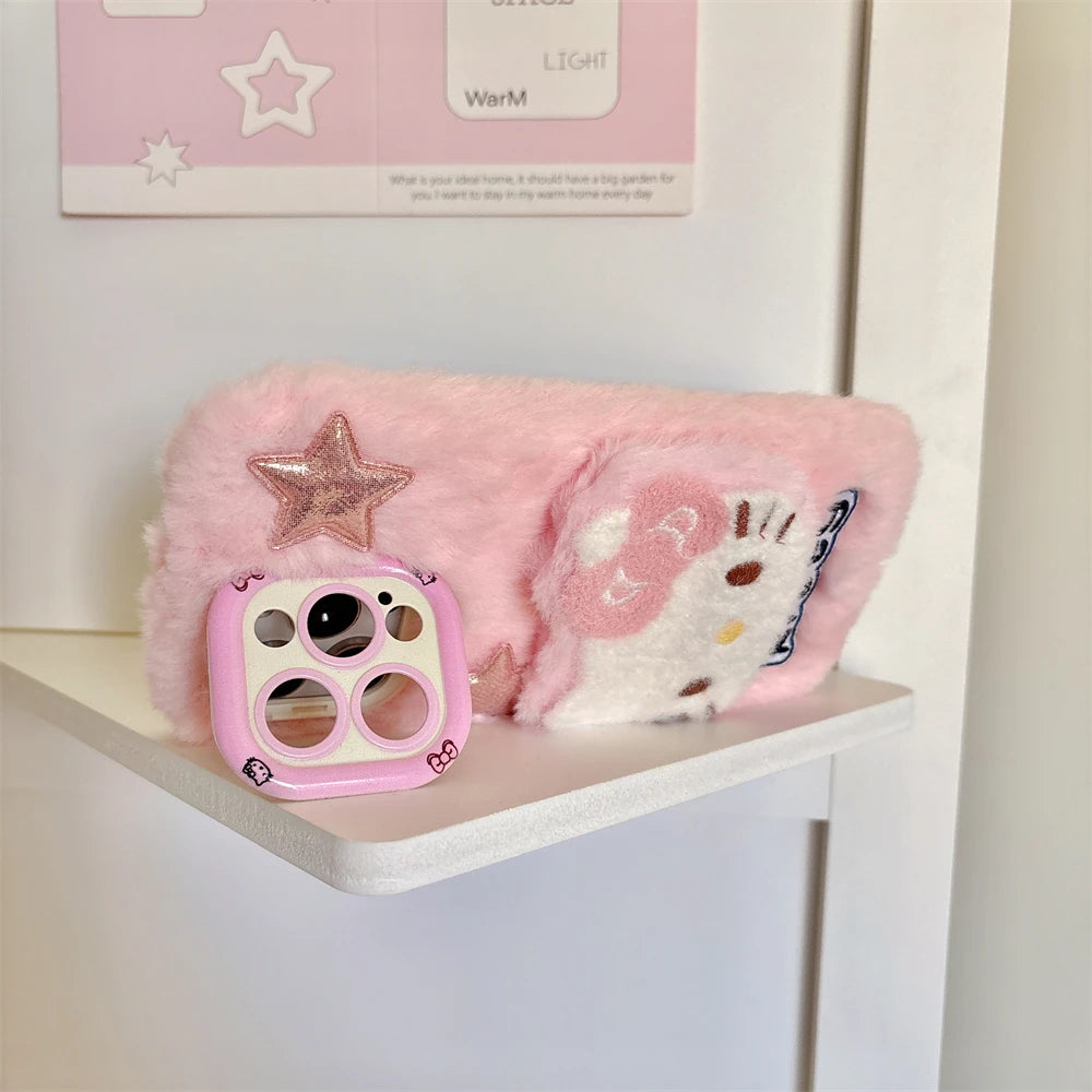 Camera Holder Shockproof Cute Fluffy Hello Kitty iPhone Case