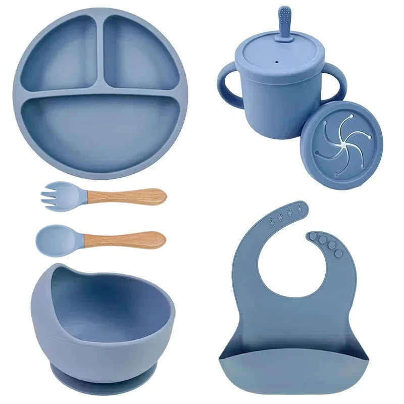 Silicone Baby Feeding Set Suction Plate Bowl Straw Cup
